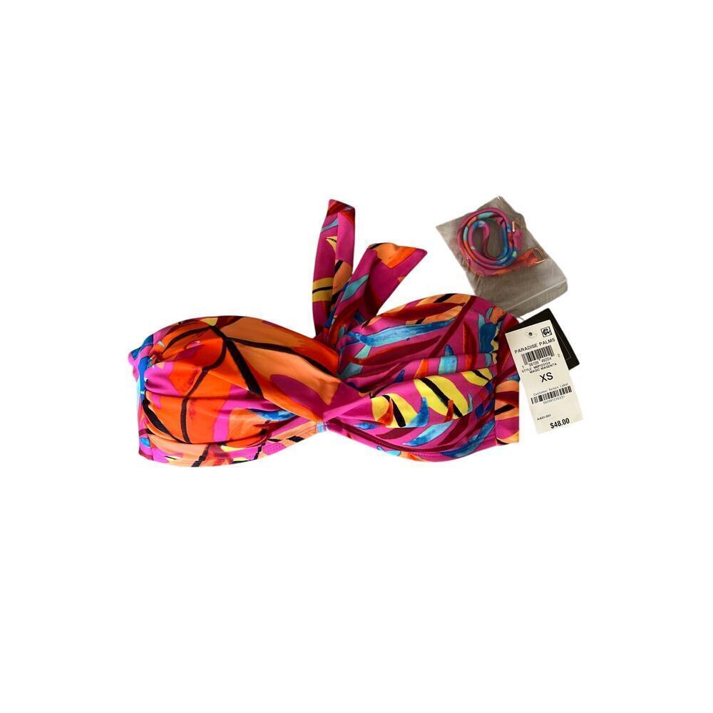 Bar III Women’s Paradise Palms Bandeau Bikini Top in “Magic Magenta” size XS NWT - Picture 5 of 8